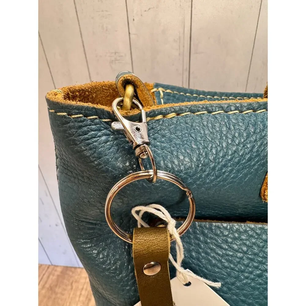 Genuine Leather Round Flower Purse Charm Blue Gold Lavender Boho Bag Charm